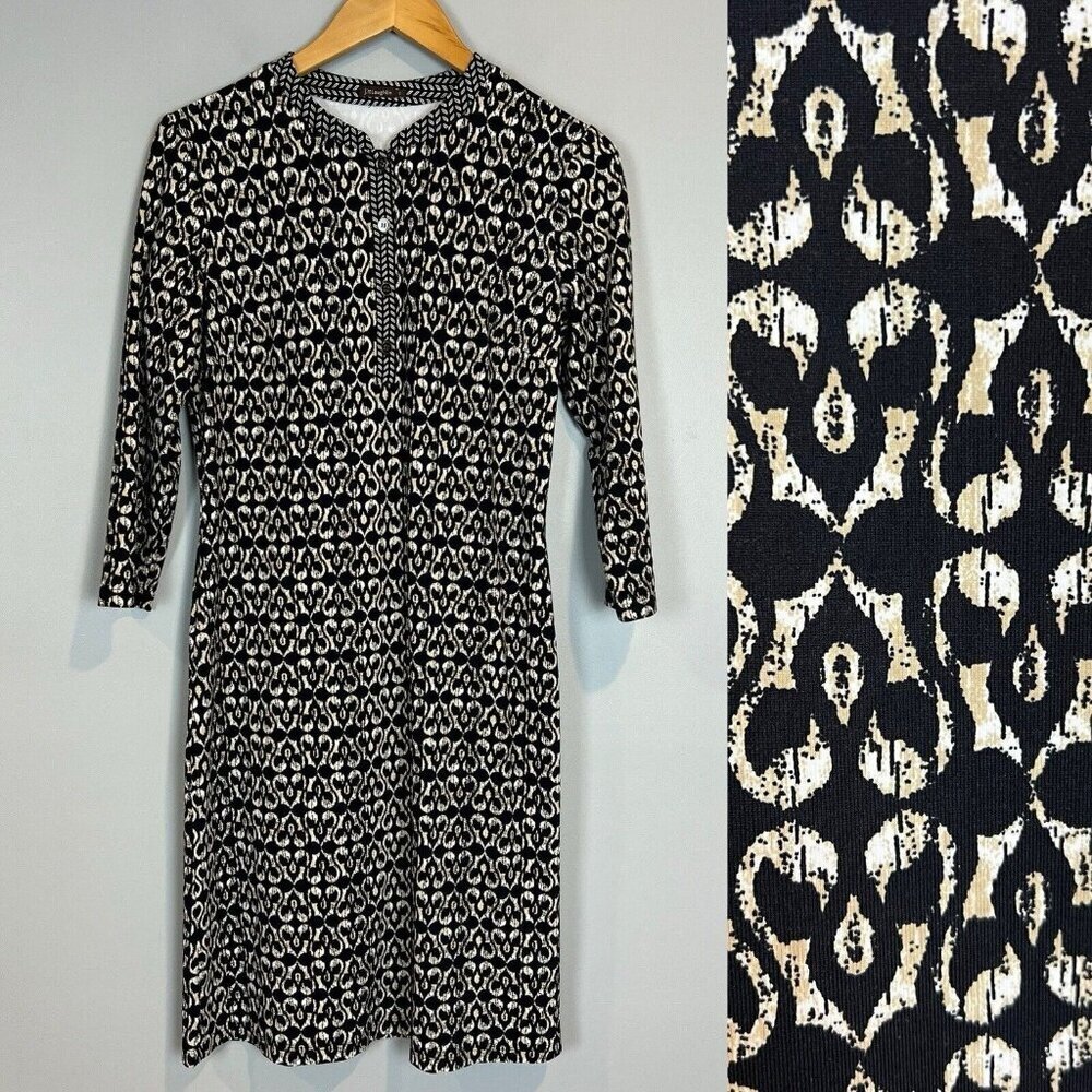 J. McLaughlin‎ Brown Print Dress Catalina Cloth Size Small Qtr Button